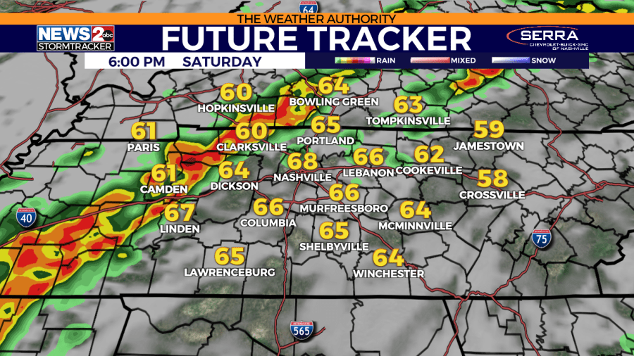 WKRN Future Tracker: Valid 6 PM Saturday 12/9.