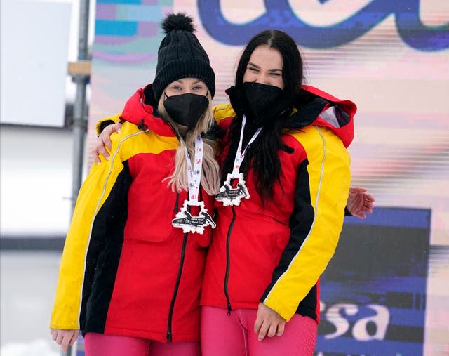 Mica McNeill (left) and Adele Nicoll on Sunday secured Great Britain's first women's bobsleigh World Cup medal since 2009 with one of three silvers claimed by the team across the weekend in Sigulda, Latvia (Roman Koksarov/AP).