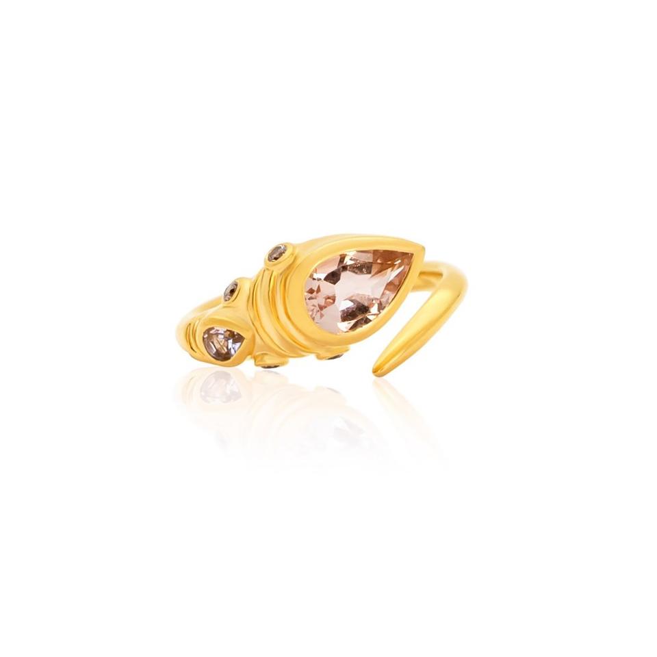 Morganite and Champagne Diamond Spear Ring by Bergen & Rowe