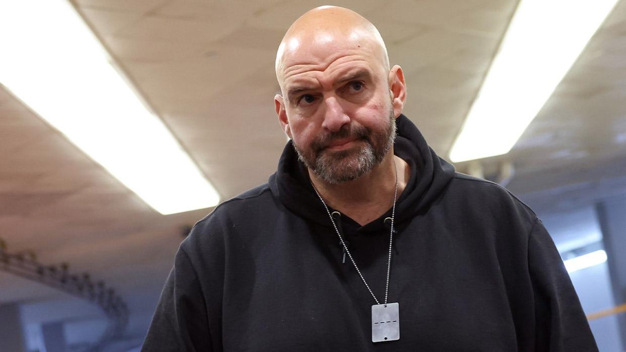 Fetterman in a black hoodie