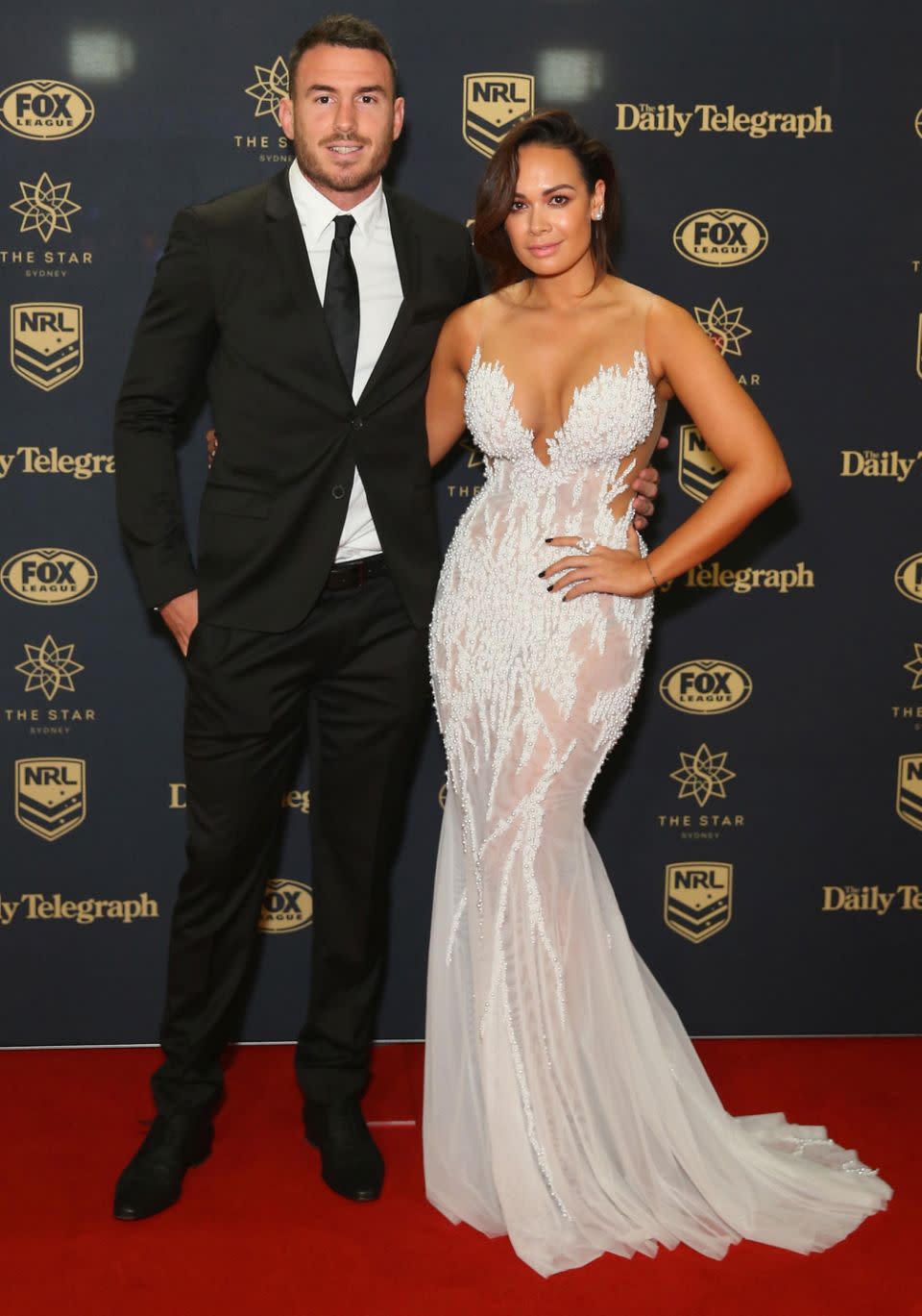 Brisbane Broncos captain Darius Boyd's wife Kayla had heads turning as she arrived at the 2017 Dally M Awards in Sydney on Wednesday night. Source: Getty