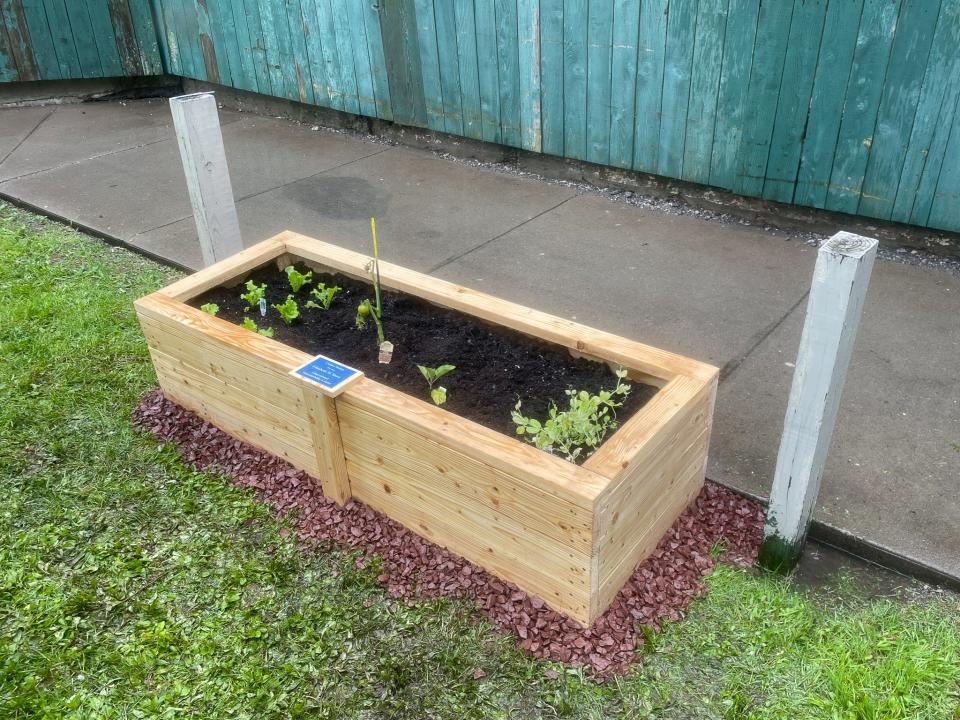 The finished raised bed garden at Breaking All Barriers childcare center.