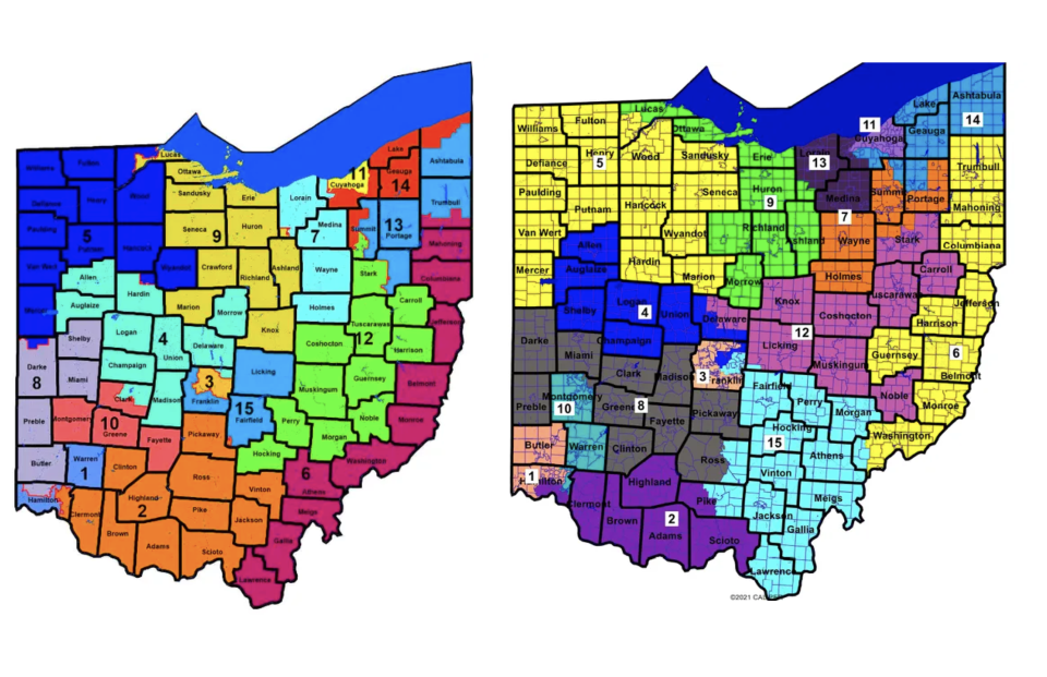 Ohio House Republicans and Ohio Senate Republicans released their proposed congressional redistricting maps this week. Both maps would split Stark County between two congressional districts, down from the current three. Ohio House Republicans drafted the map on the left. Ohio Senate Republicans drafted the map on the right.