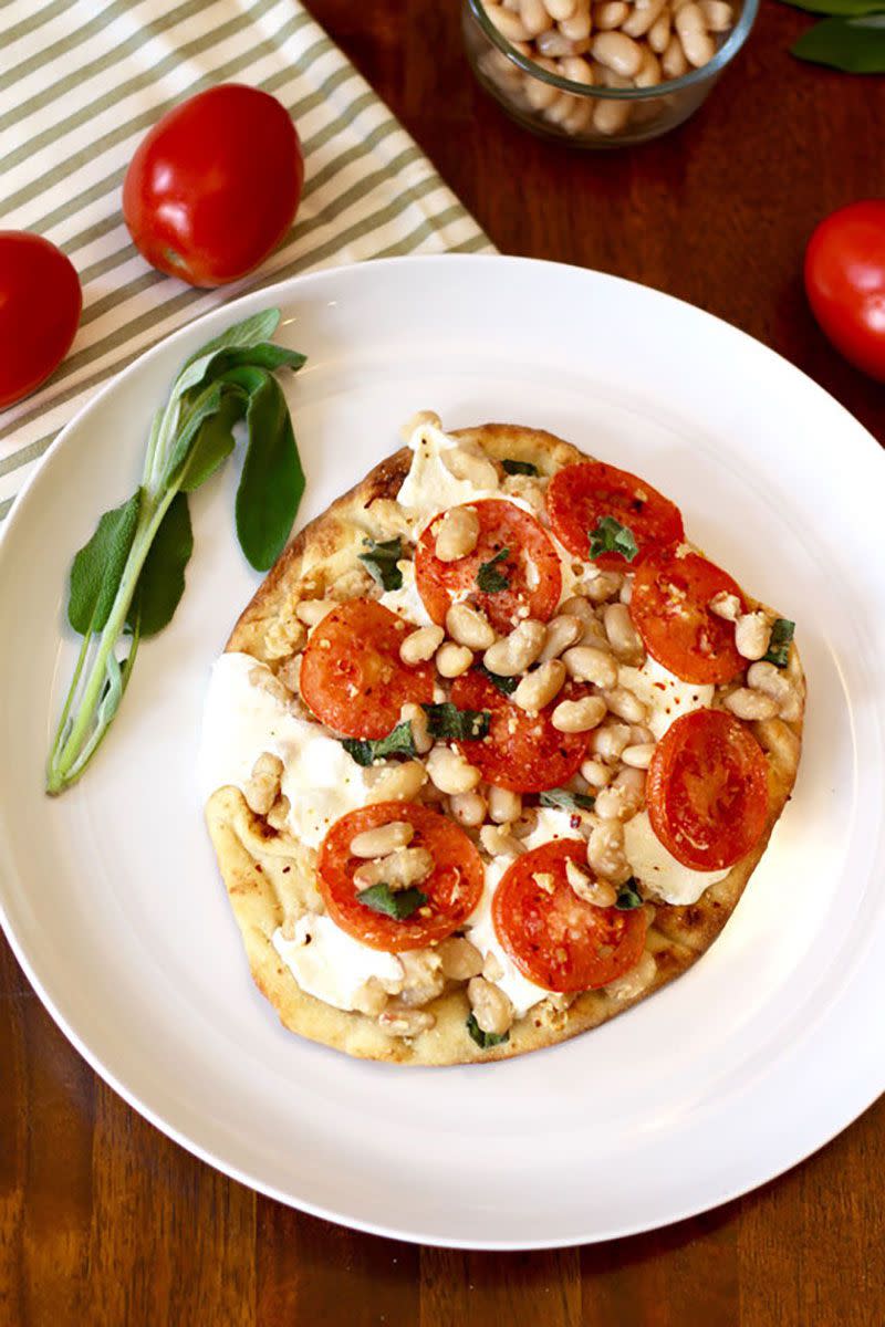 Tomato and White Bean Naan Pizza