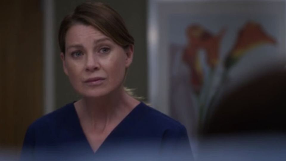 Meredith Grey on Grey's Anatomy looking concerned