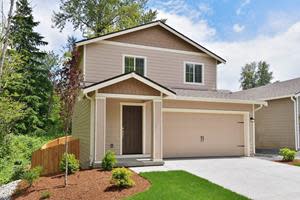 A welcoming covered front porch and front yard landscaping create curb appeal for the two-story Chelan by LGI Homes, available now at Skyridge Estates. Modern plank flooring, recessed LED lighting and an array of designer extras enhance the interior of this spacious three-bedroom, two-bathroom home.