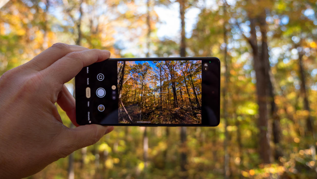  Looking at the camera viewfinder on a Google Pixel 7 