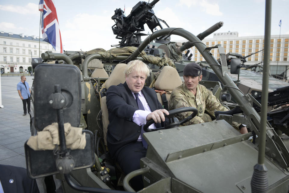 The Foreign Secretary Boris Johnson and Defense Secretary Gavin Williamson visit Warsaw, Poland on June 21, 2018 to meet with Polish minister of Defense Mariusz Blasczak and Minister of Foreign Affairs Jacek Czaputowicz. (Photo by Jaap Arriens / Sipa USA)