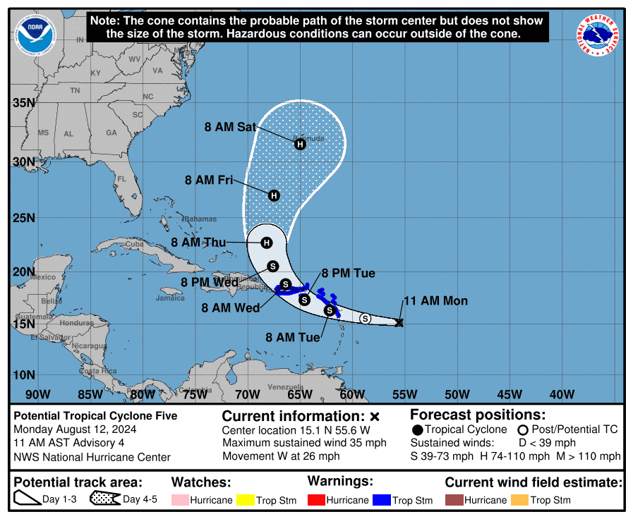 Potential Tropical Cyclone Five 11 a.m. Aug. 12, 2024.