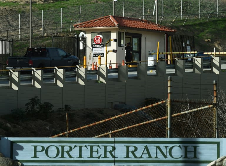 The entrance to the SoCal Gas facility where a gas leak that started in October forced thousands of residents to flee from the Los Angeles suburb of Porter Ranch, California