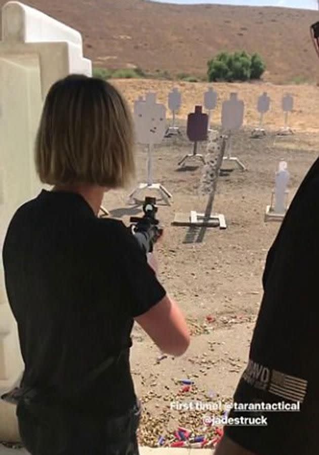 Lara was seen shooting at targets at the Californian range. Source: Instagram