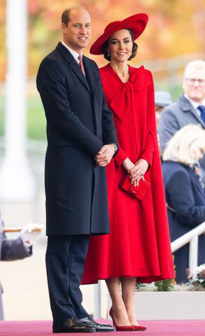 <p>Samir Hussein/WireImage</p> Prince William, Prince of Wales and Catherine, Princess of Wales attend a ceremonial welcome for The President and the First Lady of the Republic of Korea at Horse Guards Parade on November 21, 2023 in London.