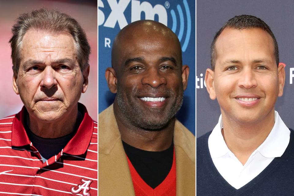 <p>Wesley Hitt/Getty Images; Cindy Ord/Getty Images; Robin Marchant/Getty Images</p> Nick Saban; Deion Sanders; Alex Rodriguez