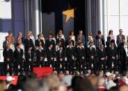 Sep 29, 2016; Chaska, MN, USA; Ryder Cup Europe stands during the Opening Ceremony for the 41st Ryder Cup at Hazeltine National Golf Club. Mandatory Credit: Rob Schumacher-USA TODAY Sports