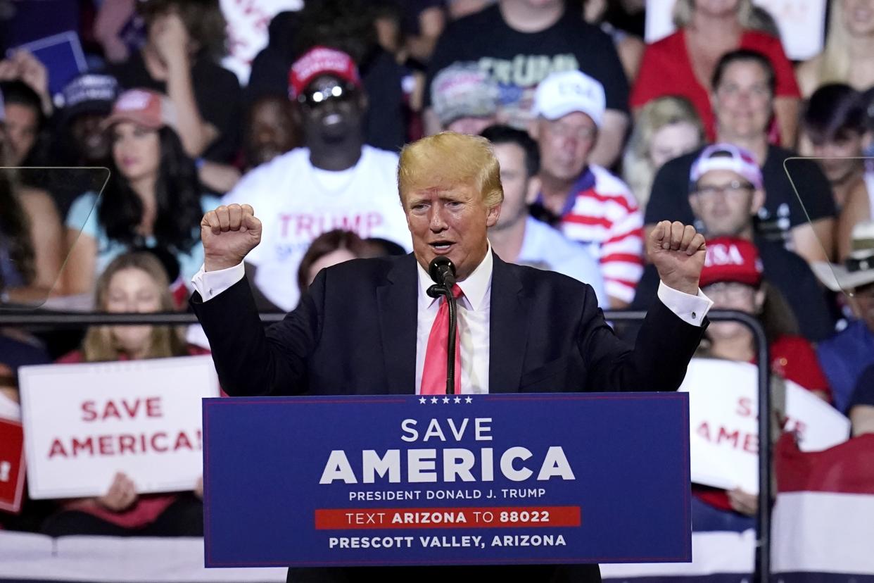 Former President Donald Trump speaks at a Save America rally Friday, July 22, 2022, in Prescott, Ariz. (AP Photo/Ross D. Franklin)