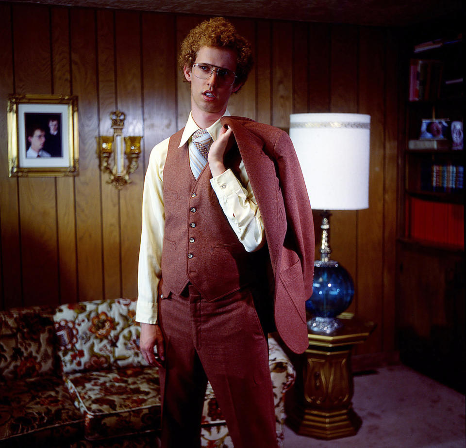 This 2004 photo provided by Twentieth Century Fox and Paramount Pictures shows Jon Heder, as Napoleon Dynamite, in a scene from the cult classic comedy "Napoleon Dynamite." (Twentieth Century Fox/Paramount Pictures via AP)
