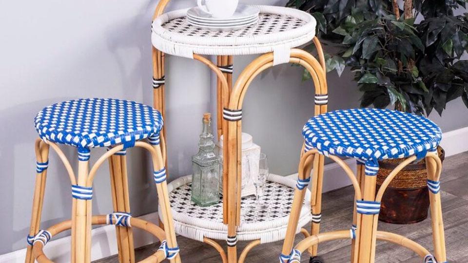 Brighten up your kitchen space with these patterned stools.