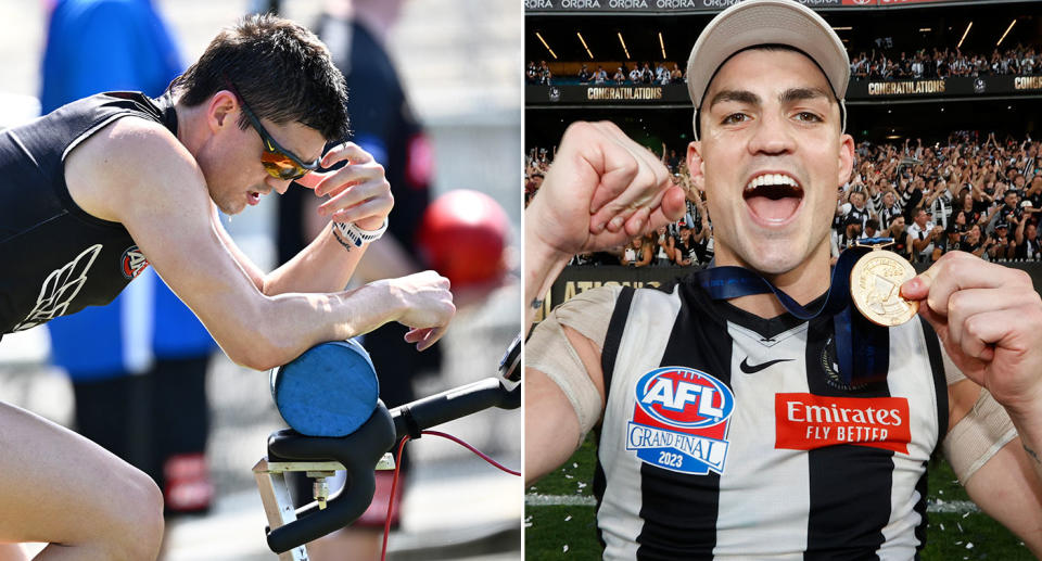 These images show Collingwood's AFL premiership star Brayden Maynard.