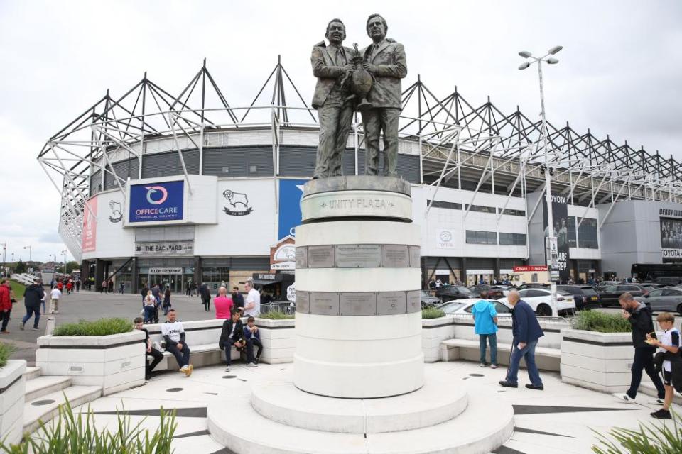 The Brian Clough and Peter Taylor statue outside the ground on Saturday.