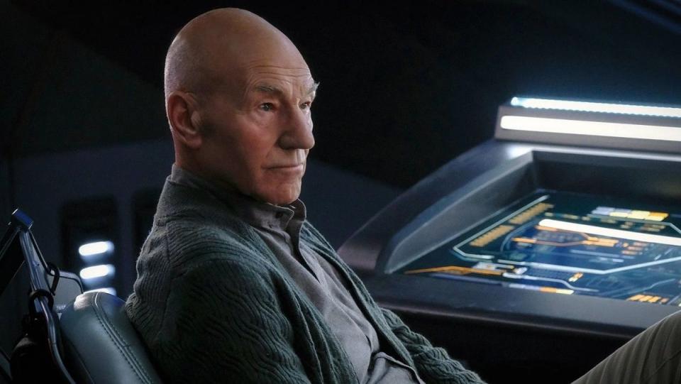 Sir Patrick Stewart as Jean Luc on board La Sirena in Star Trek: Picard. 