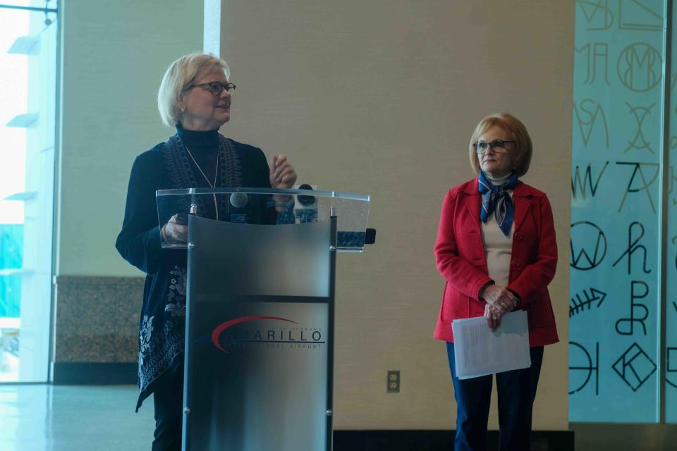 Susan Esler, a former classmate and friend of Rick Husband, speaks about the tragic accident that took his life during a 20th anniversary ceremony held Wednesday morning at the Rick Husband Amarillo International Airport.