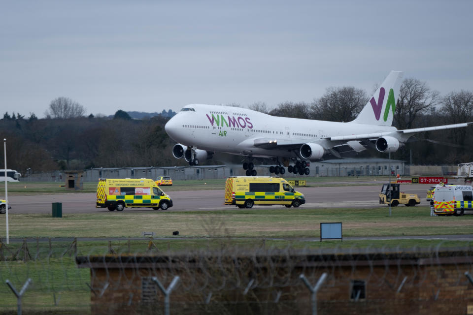 British nationals arrive at RAF Brize Norton in Oxfordshire. (SWNS)