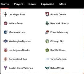 A screenshot of the logos from WNBA.com, which includes one of the Toronto Tempo. It has since been deleted.