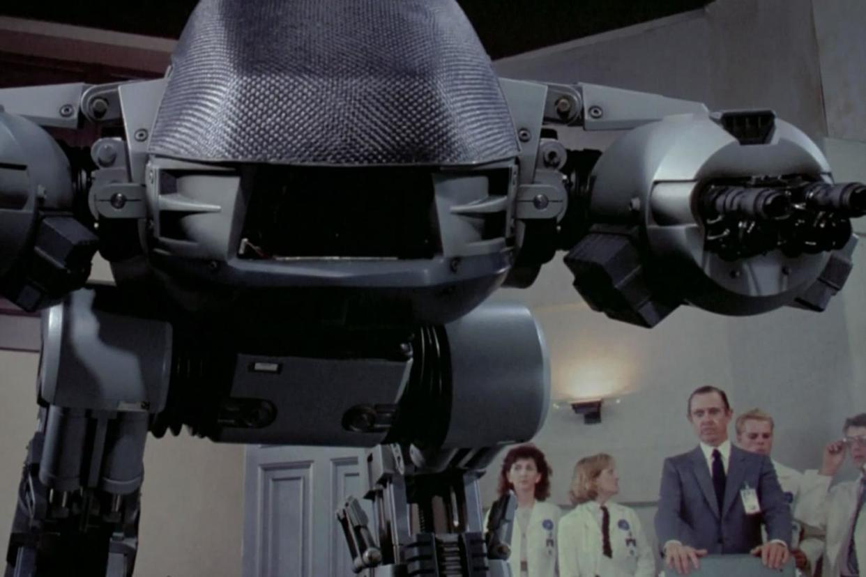 A London robotics expert has called for a ban on so-called 'Robocops' similar to this one in the hit 1987 sci-fi film