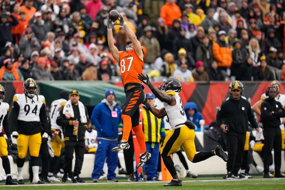 Cincinnati Bengals tight end Tanner Hudson went from a practice squad player to a tight end producing starter-level production in 2023.