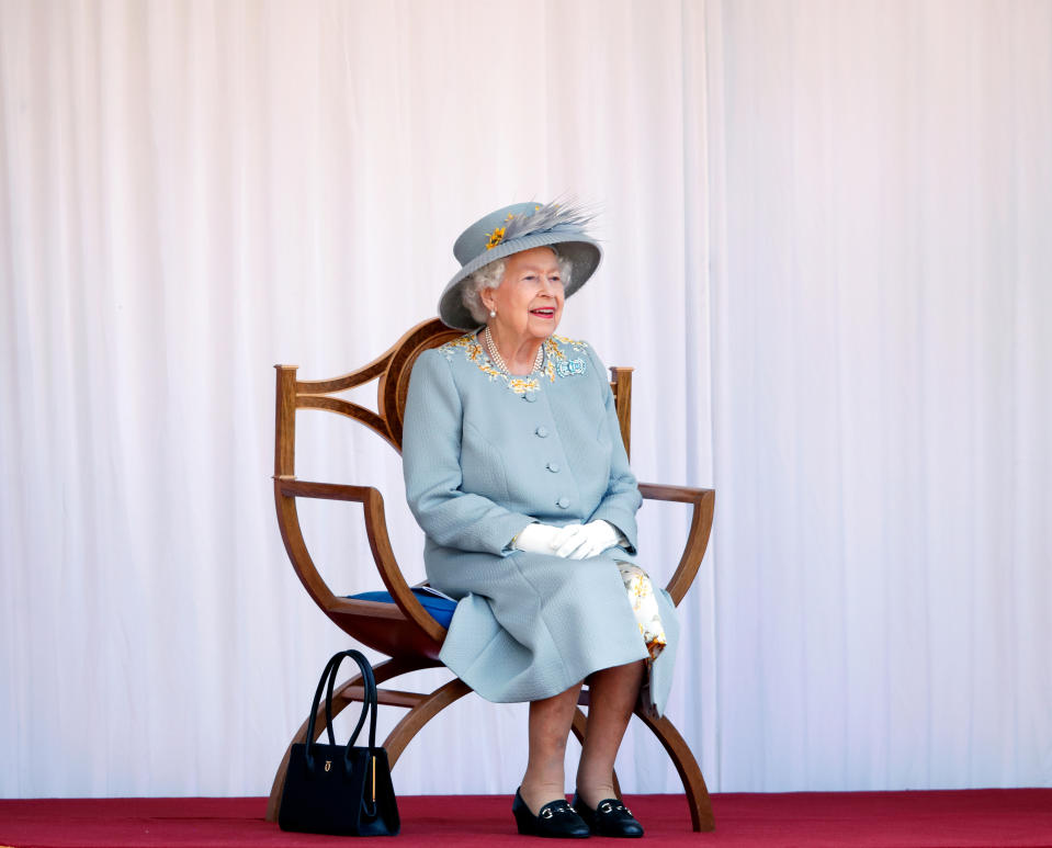 <p>Despite the scaled back affair, Queen Elizabeth II was still in good spirits at the 2021 Trooping the Colour. (Getty Images)</p> 