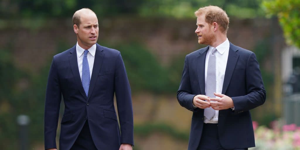 london, england july 01 prince william, duke of cambridge left and prince harry, duke of sussex arrive for the unveiling of a statue they commissioned of their mother diana, princess of wales, in the sunken garden at kensington palace, on what would have been her 60th birthday on july 1, 2021 in london, england today would have been the 60th birthday of princess diana, who died in 1997 at a ceremony here today, her sons prince william and prince harry, the duke of cambridge and the duke of sussex respectively, will unveil a statue in her memory photo by yui mok wpa poolgetty images