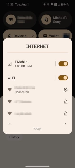Nothing OS 2.0 quick settings internet tile