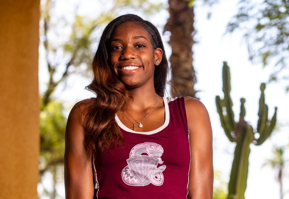 Rancho Mirage track and field athlete Trinity Barnett poses for a photo at The Desert Sun office in Palm Springs, Calif., Wednesday, June 15, 2022. 