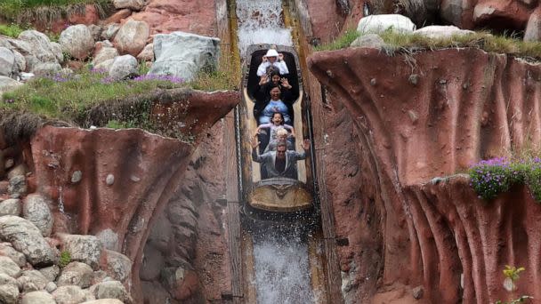 PHOTO: In this April 13, 2023, file photo, people ride the Splash Mountain attraction at the Disneyland theme park in Anaheim, Calif. (Gary Hershorn/Corbis via Getty Images, FILE)