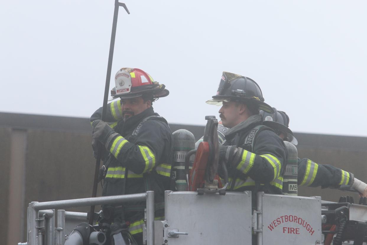 Firefighters on scene of small fire at a Table Talk Pies production plant on Bowditch Street in Shrewsbury.