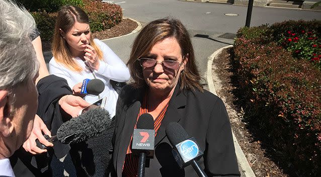 Margaret Dodd, the mother of murdered teenager Hayley Dodd, speaking with reporters outside the WA Supreme Court last October. Source: AAP