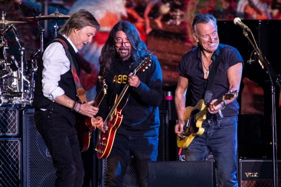 <p>Paul McCartney headlines Glastonbury Festival with surprise appearances from Dave Grohl and Bruce Springsteen on June 25 in Somerset, England.</p>