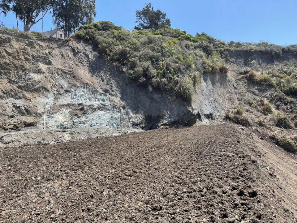 Highway 1 will reopen at Gilbert’s Slide, see here on April 29, 2023, by mid-July, according to Caltrans.