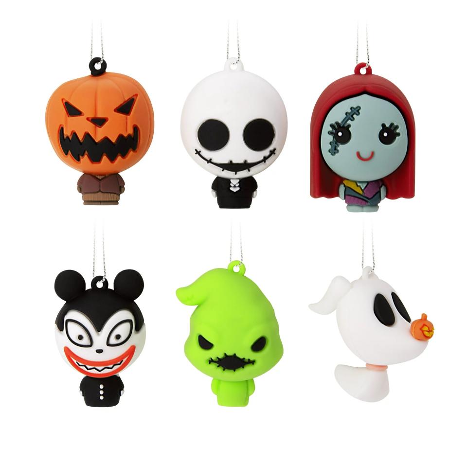 six pack of ornaments shaped like nightmare before christmas characters