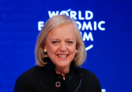 FILE PHOTO: Meg Whitman, President and Chief Executive Officer, Hewlett Packard Enterprise, attends the annual meeting of the World Economic Forum (WEF) in Davos, Switzerland, January 18, 2017. REUTERS/Ruben Sprich/File Photo