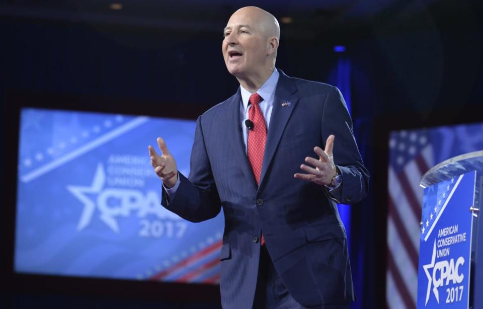 <div class="inline-image__caption"><p>Nebraska Gov. Pete Ricketts speaks to CPAC in 2017. </p></div> <div class="inline-image__credit">Mike Theiler/Getty</div>