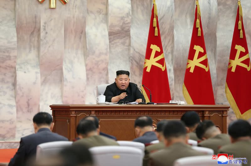 North Korean leader Kim Jong Un speaks during the conference of the Central Military Committee of the Workers' Party of Korea