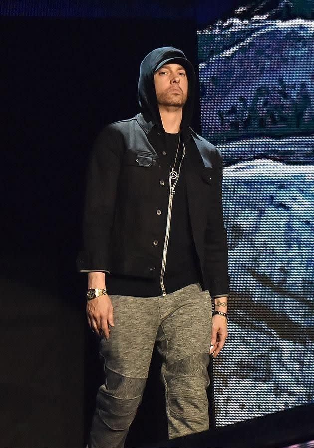 Eminem, seen here earlier in 2017, has denied the rumours he's gay. Source: Getty