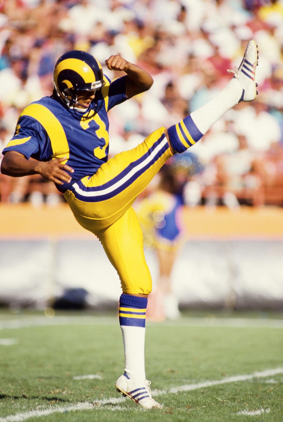 1988; Anaheim ,CA, USA; FILE PHOTO; Los Angeles Rams punter Rich Camarillo in action at Anaheim Stadium during the 1988 season. Mandatory Credit: Peter Brouillet-USA TODAY NETWORK