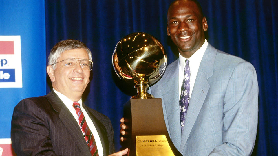 David Stern, pictured here with Michael Jordan in 1993.