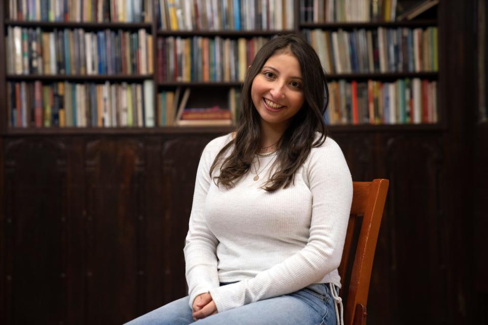 Isabel Mavrides-Calderón, a student at Horace Mann School in the Bronx, on Thursday, December 8, 2022. Mavrides-Calderon has Ehlers-Danlos syndrome, which makes college tours difficult.