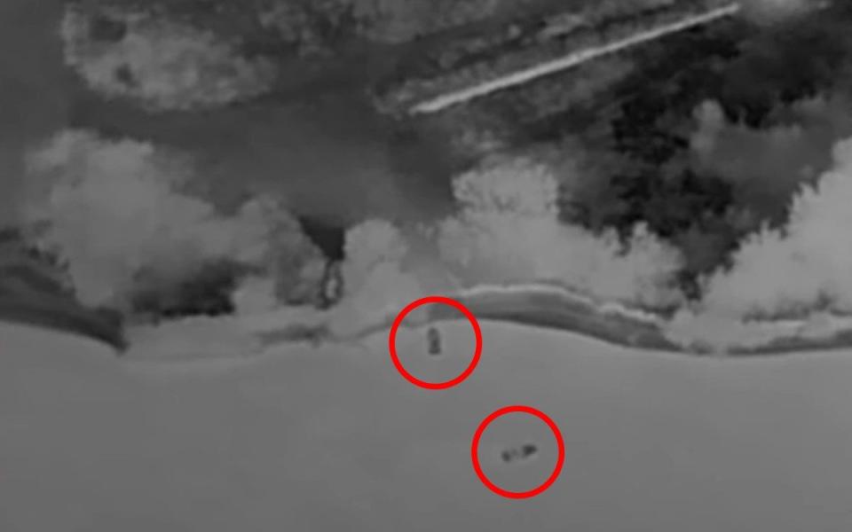 Undated footage showing an attempted Ukrainian landing on Crimea using jet skis