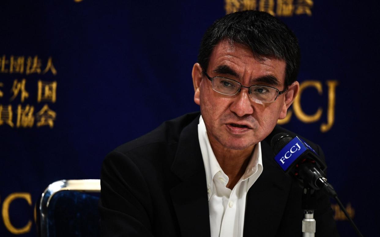 Japan's Defence Minister Taro Kono says that China is trying to change the political status quo in Asia -  CHARLY TRIBALLEAU/AFP