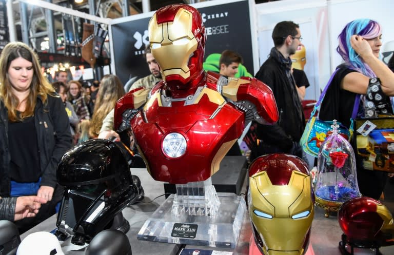 Iron Man -- a costume is seen here at Comic Con Paris in October 2017 -- is one of the many heroes created by Stan Lee