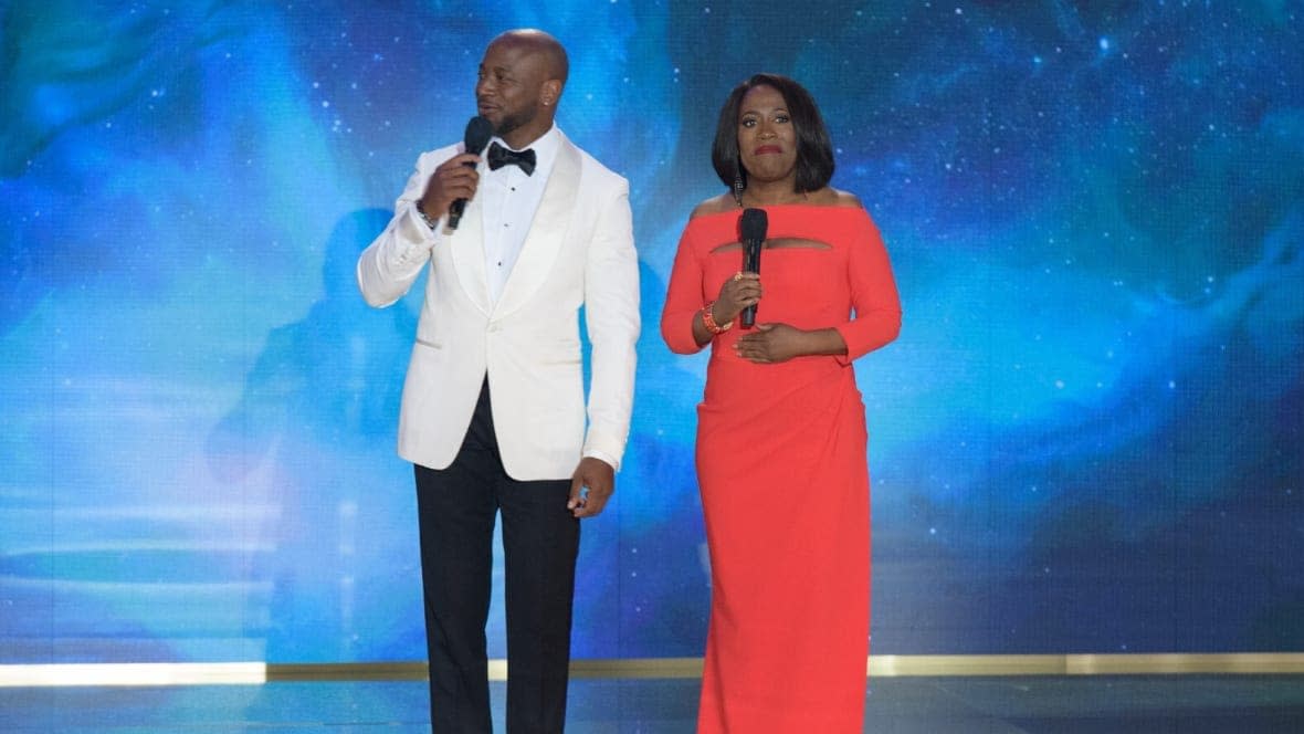 Taye Diggs and Sheryl Underwood on stage at theGrio Awards at the Beverly Hilton on Oct. 22, 2022 in Beverly Hills, Calif. (Photo by PurplePPL Media)